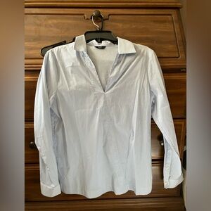 Brass Clothing Split Neck Long Sleeve Pinstripe Dress Shirt, Small